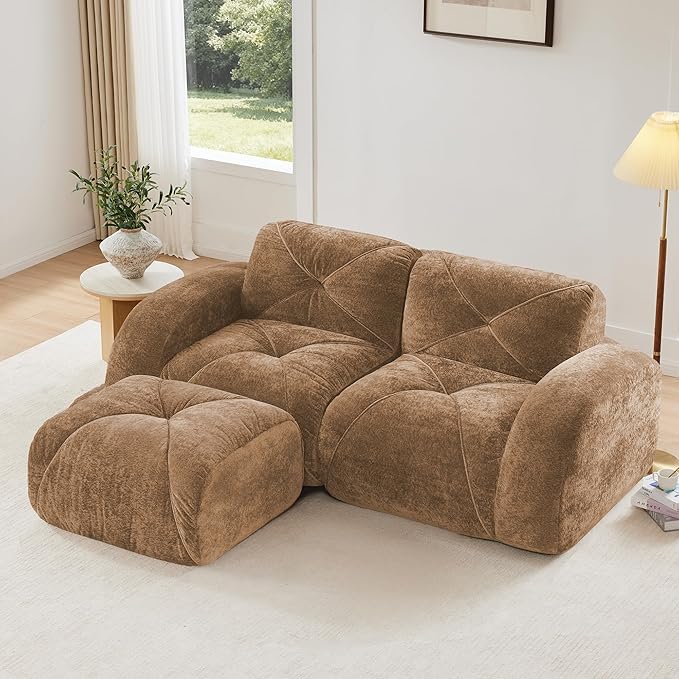 Modular Sectional Sofa with Free Combination,Boneless Floor Couch for Small Spaces, Living Room & Lounge,Velvet 2-Seater Sectional Couch with Ottoman,No Assembly Needed