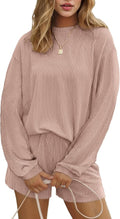Ekouaer 2 Pieces Lounge Set for Women Long Sleeve Pajamas Top and Shorts Matching Sets Outfits with Pockets