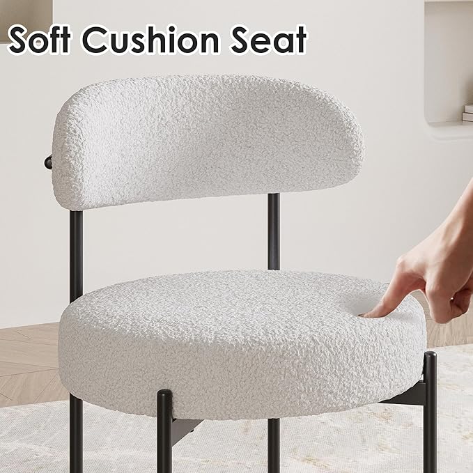 Farini Dining Chairs Set of 4,Mid-Century Modern Kitchen Chair Curved Backrest Round Upholstered Sherpa Dining Chairs with Metal Legs,Beige