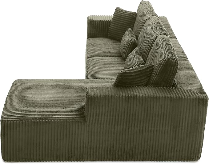 Modular Sectional Sofa Cloud Sectional Couch, 107" Comfy Fluffy L Shaped Olive Green Couches for Living Room, Deep Seat Memory Foam Plush Corduroy Boneless Couch Sectionals Right Facing Chaise Sofa