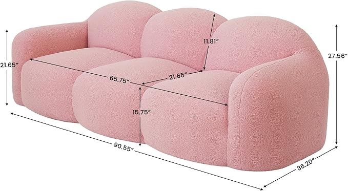 JACH Small Minimalist Sofa for Apartment, Modern Comfy Upholstered Sofas, Boneless Leisure Couches, 3-Seater Cloud Couch for Living Room Bedroom, Small Space (Pink, No Assembly Required)