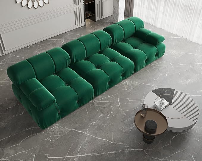 JACH 104" Convertible Modular Sectional Sofa, Minimalist Mid-Century Velvet Sofas Couches, Luxury Modern 3-Seat Wide Couch Sectional for Living Room Bedroom Office Apartment (Green)