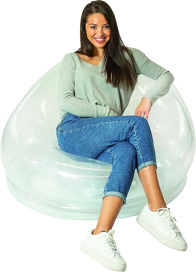 Air Candy Clear Inflatable Chair – 100% Waterproof PVC, Supports 250 lbs, Portable Floor Seating for Dorms, Camping & Gaming