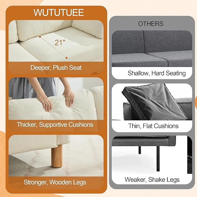 WUTUTUEE 65" Chenille Loveseat Sofa, Modern 2-Seater Love Seat Couch with Armrest Pillows, Storage Pockets, Easy Assembly, Upholstered Tufted Loveseat Sofa Couches for Living Room Bedroom, Beige