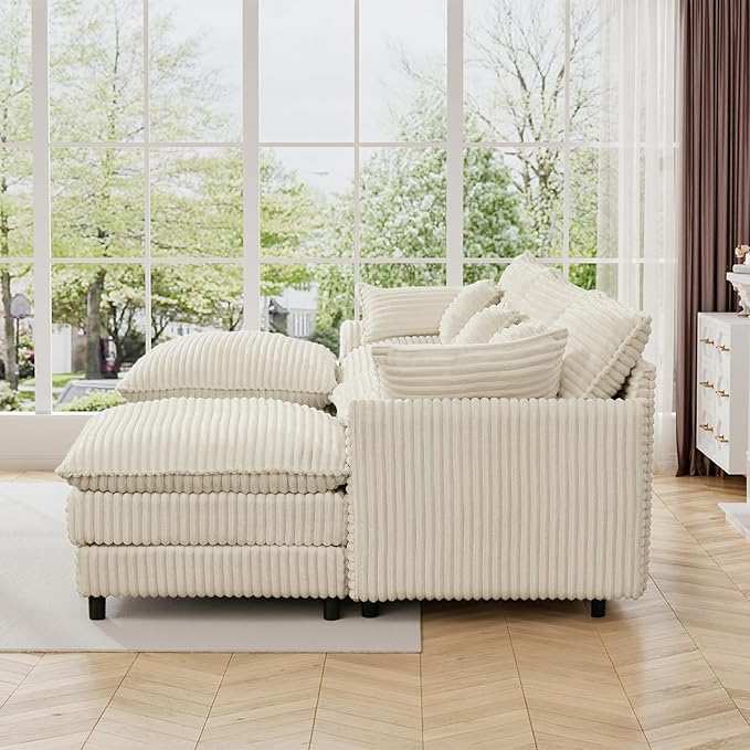 HYJT-H&K 108" U Shaped Cloud Couch Modular White Sectional Couches for Living Room, Comfy Fluffy Corduroy Oversized Cloud Sectional Couch Large 5 Seat Sectionals Sofa Set, White