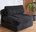 Kisoy Folding Sofa Bed, Convertible Sleeper Chair Couch Bed Faux Rabbit Fur for Adults, with Back Support Floor Couch Comfy Floor Sofa for Living Room Bedroom, Black, Single