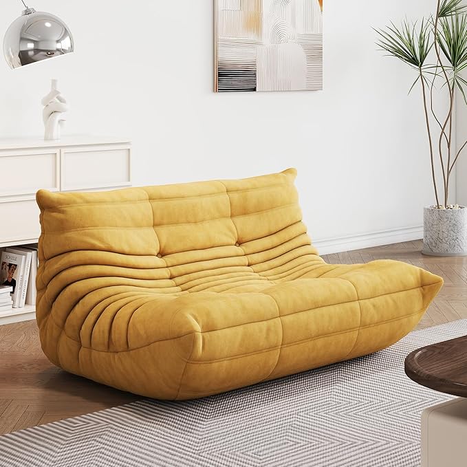 Bean Bag Chair - Corner Sofa, Fireside Chair Bean Bag Sofa Large Bean Bag Chair for Adults,Fireside Floor Couch for Living Room, Bedroom, Gaming (Yellow, Single) (Yellow, Loveseat)