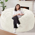 Homguava 6 FT Bean Bag Chair,6' Big Bean Bag,Giant Bean Bag Chairs for Adults with Memory Foam Filled,Comfy Large Beanbag Chairs Soft Bean Bag Sofa with Dutch Corded Plush Cover-White