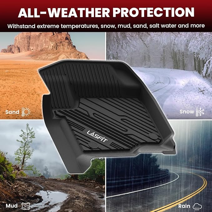 LASFIT Floor Mats for Ford F250 F350 F450 2017-2026 Crew Cab Front Bucket Seat (Not Fit Row Bench Seating) Floor Super Duty All Weather Protector TPE Car Floor Liner, only 1st, 2pcs Black