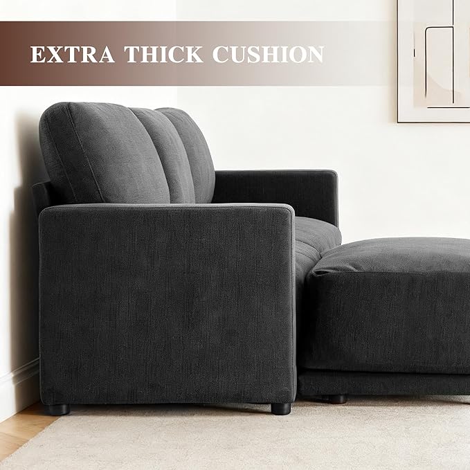 CAPCAPA 146" Modular Sectional Couches for Living Room, U-Shaped Modern Sofa with Ottomans, 6-Piece Chenille Sofa Set for Home Furniture, Dark Grey