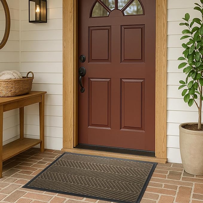 XADP Front Door Mat 47"x32" Indoors Outdoors Welcome Mats, Waterproof Non-Slip Rubber Backing Heavy Duty Doormat Outside Entrance, Low Profile Entryway Rugs Floor Mat for Patio, Pattern A Brown