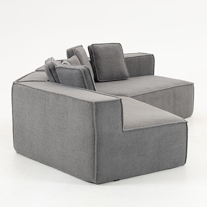 EPOFIT 181" Extra Large Modular Sectional Sofa, 3-Piece Couch with Teddy Fleece, Full-Foam Cushions and 9 Pillows, High-Density Foam Padding, All-Compressed Design – Blue Gray