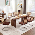Zesthouse Rattan Dining Chairs Set of 6, Mid Century Modern Dining Room Chairs with Natural Cane Mesh & Chrome Base, Brown Cesca Chair Chenille Fabric, Farmhouse Kitchen Chair with Solid Wood Back