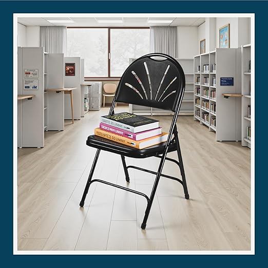 OEF Furnishings OEF1100 Series Premium Heavy-Duty Plastic Folding Chairs, Commercial Fanback Event Chairs with Triple Brace and 500 lb Capacity (4-Pack, Black Plastic with Black Frame)