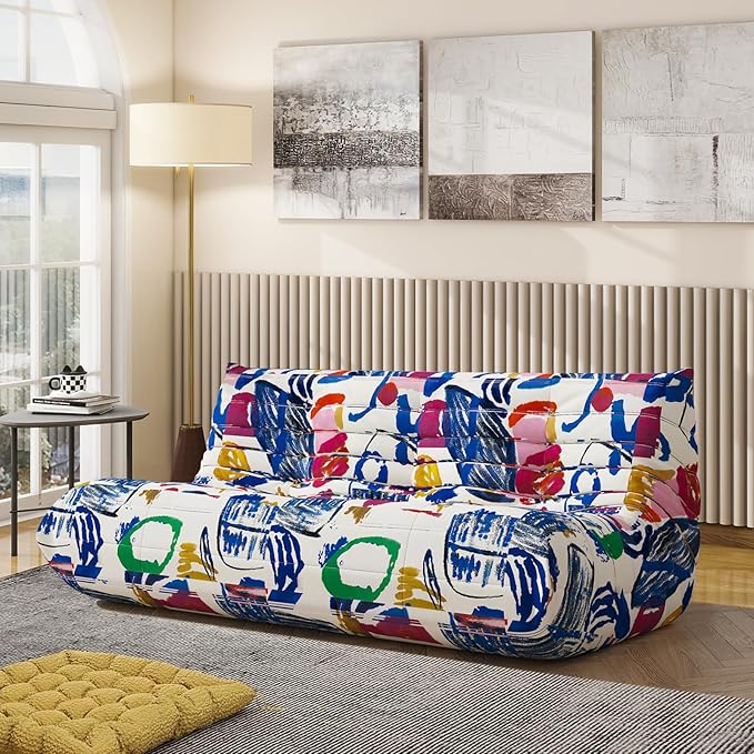 Bean Bag Chair, Fireside Chair, Large Bean Bag Chair for Adults, Bean Bag Chairs for Teens with High-Resilience Foam, Non-Slip Base Floor Lounge Sofa,Living Room (Graffiti Color, 3-Seater)