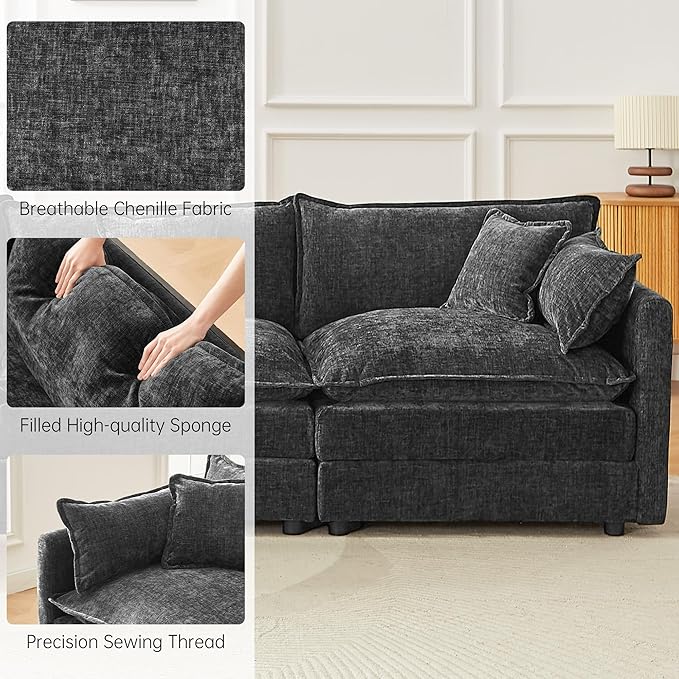 saows Modular Sectional Sofa, 112.2 Inch Rectangle Shaped Couch Set with Armrests, 3-Seater Comfy Cloud Couches for Living Room Apartment, Grey