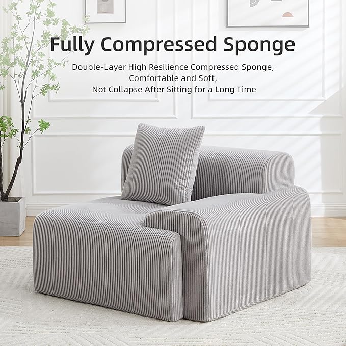 118" Boneless Couches for Living Room, Modular Cloud Sectional Couch with L-Shape Chaise, Modern Upholstered Sofa with Deep Seat, No Assembly Required, Plush Corduroy, Gray