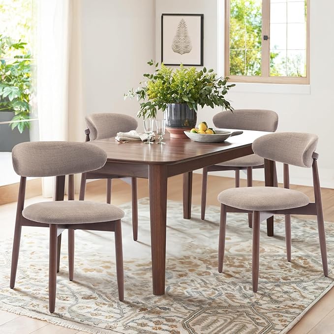 COLAMY Wooden Dining Chairs Set of 4, Modern Fabric Upholstered Kitchen Chairs, Farmhouse Dining Room Chair with Foot Pegs, Camel