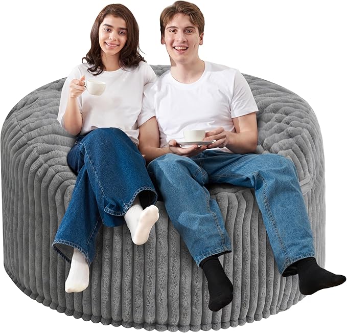 Homguava 4 FT Bean Bag Chair,4' Big Bean Bag,Large Bean Bag Chairs for Adults with Memory Foam Filled,Comfy Beanbag Chairs Soft Bean Bag Sofa with Dutch Corded Plush Cover-Grey