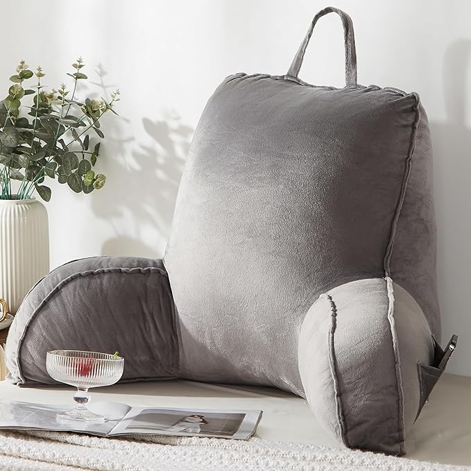 StarAneer Reading Pillow for Sitting in Bed Adult,Back Pillow for Bed Sitting Up,Backrest Back Support Chair Pillow, College Dorm Essentials for Girls and Boys, Velvet Grey L