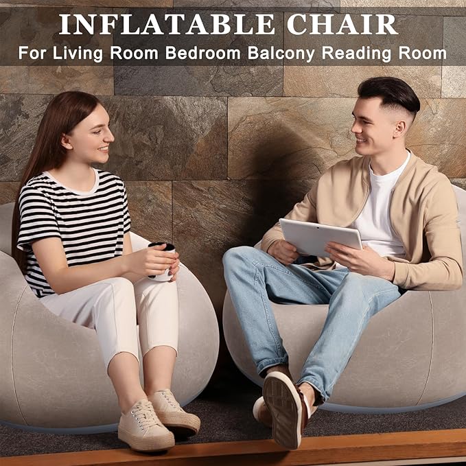 Realspring 2 Pcs Inflatable Bean Bag Chairs with Electric Air Pump Outdoor Blow up Chair Inflatable Lazy Sofa Folding Portable Loungers Couch for Living Room Bedroom(Brown)