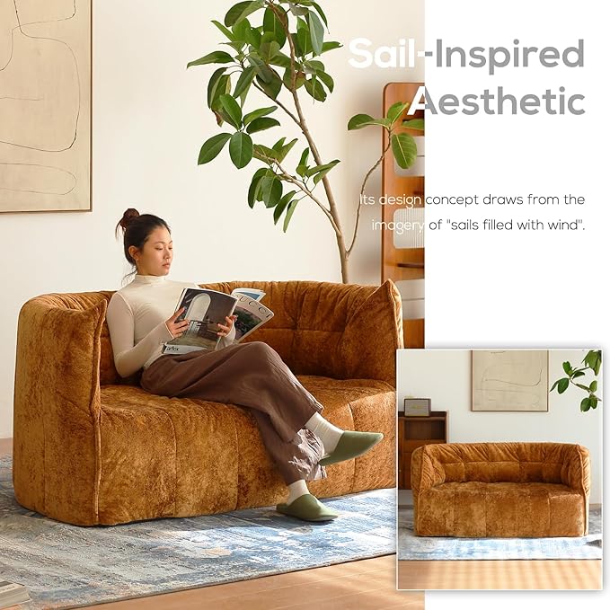 N&V Mid Century Brigantin Deep Relaxation Sofa, Soft Premium Chenille, for Living Room Bedroom and Office (Brown, ThreeSeater)