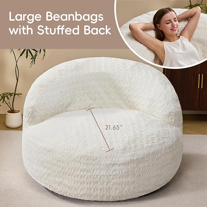 Hobestluk Bean Bag Chair Giant Bean Bag Chairs for Adults Big Bean Bag Chair with Memory Foam Filler Adults Large Beanbag with Faux Fur Cover for Bedroom (Chevron White,Large)