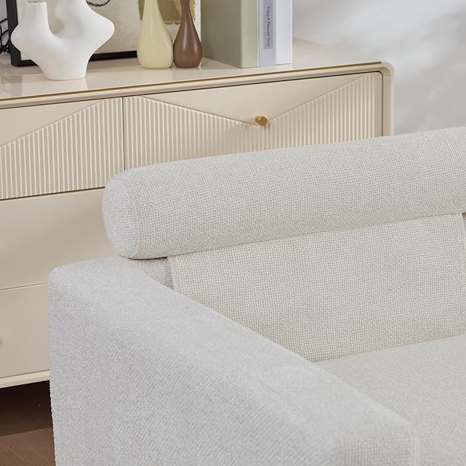 KEIKI 60" Chaise Lounge Chair Indoor, Modern Deep Seat Sofa Bed, Corduroy Couch with Cushions, Single Sleeper Chair for Living Room, Bedroom, Apartments, Ivory (Right Side)
