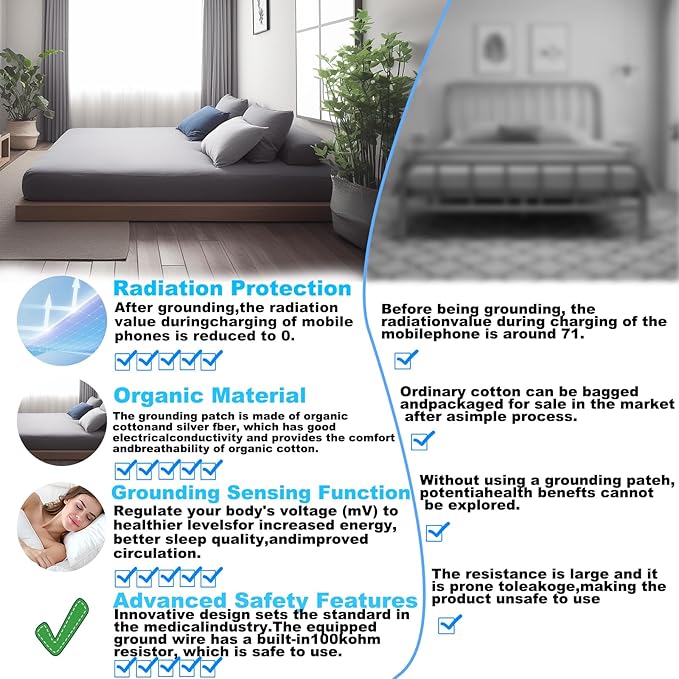 Grounding Sheets King, 90% Organic Cotton+ 10% Pure Silver Fiber,Grounded Bed Sheet Kit, Deep Pocket Grounded Bed Sheet, Relieves Pain - Used for Healthy Sleep Therapy (Gray, Twin XL)