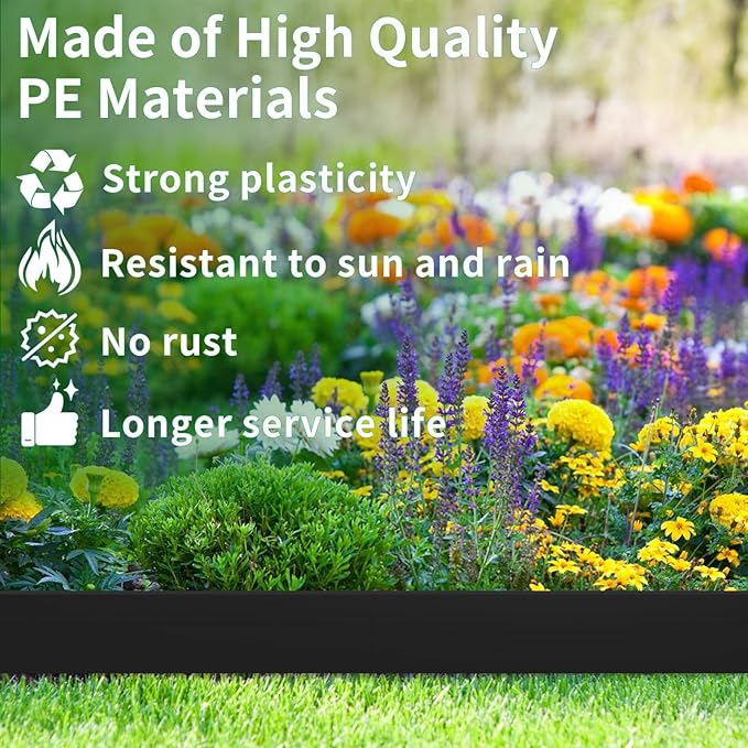 AggFencer 4 in x 100 Ft Garden Landscape Edging, No Dig Garden Edging Border Kit with 184 Pcs Spikes for Flower Bed Lawn Yard Grass Black