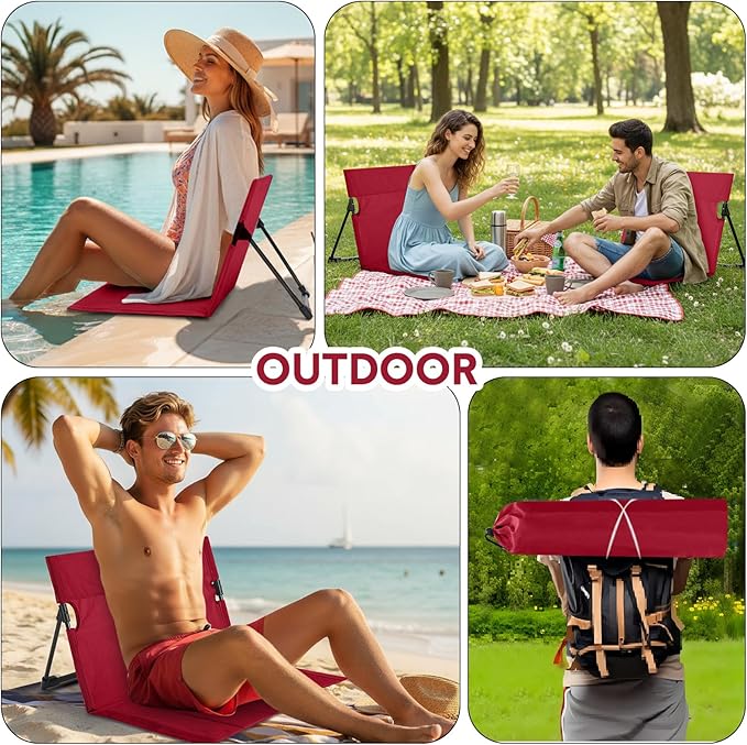 Jetec Foldable Floor Backrest Chair Portable Camping Chair with Storage Bag Light Weight Lazy Seat for Indoor Outdoor Bed Ground Park Lawn Concerts Beach Hiking