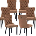 YeahFurn Espresso Brown Mid Century Modern Dining Chairs Set of 6, Linen Upholstered Kitchen & Dining Room Chairs with Nailhead Trim & Solid Wood Legs, Elegant Sillas De Comedor (Coffee, 6 Pcs)