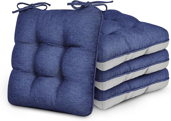 Love's cabin Memory Foam Chair Cushions Set of 4, Outdoor/Indoor Chair Pads for Dining Chairs 4 Pack, Seat Cushions for Kitchen, Dining Room, Office, Patio Chairs, 15.5"x15.5"x3.5" Navy Blue
