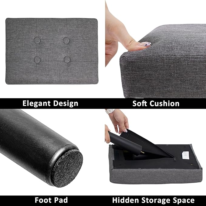 CAROLMADE Ottoman Foot Rest, Linen Small Ottoman Foot Stool with Legs Modern Footstool Ottomans for Living Room Entryway Office, Grey