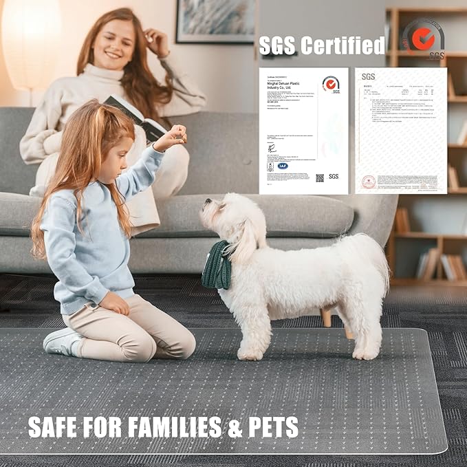 tixpol Office Chair Mat for Carpet, 50" x 60" Large Chair Mat for Carpeted Floors, Non-Slip Carpet Protector Floor Mat with Spikes, Heavy-Duty Under Desk Mat for Home Office and Gaming Chairs (Clear)