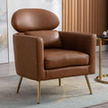 DM Furniture Brown Accent Chair PU Leather Upholstered Living Room Chairs Mid Century Modern Arm Chair w/Golden Legs for Bedroom/Reading/Lounge/Reception