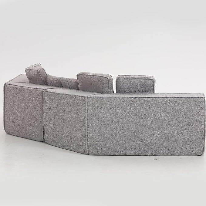 EPOFIT 132'' Oversized Teddy Fleece Modular 2-Seater Sofa, Compressed All-Foam Floor Couch with 6 Cushions, Low-Profile Cozy Sectional Sofa for Living Room & Apartment – Grey