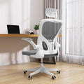 Office Chair Ergonomic Desk Chair with Lumbar Support&Headrest&Flip-up Arms Height Adjustable Rocking Swivel High Computer Chair Multi-Angle from 90° to 130° with 350LBS Capacity (02White+Grey)
