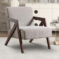 INZOY Mid Century Modern Accent Chair with Wood Frame, Upholstered Reading Armchair with Soft Linen Fabric, Accent Chair for Living Room Bedroom Apartment, Easy Assembly, Light Brown