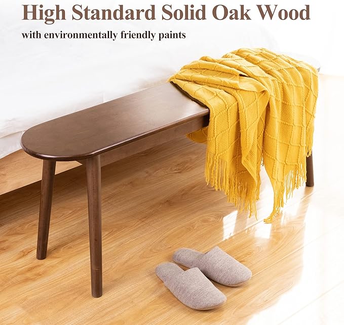 Cttasty Entryway Bench, Solid Wood Dining Bench, Midcentury End of Bed Bench w/Rounded Corner, Outdoor Bench w/Robust Construction, Bedroom Bench, 10.24" W x 17.72" H（Walnut 47.2inches）