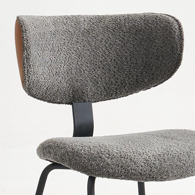 Modern Boucle Dining Chairs Set of 2,Faux Leather Kitchen & Dining Room Chairs,Curved Backrest Upholstered Dining Chairs with Metal Legs, Black