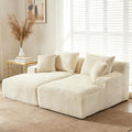 VEPXXP 80" Double Chaise Lounge Chair Indoor, Oversized Boneless Couch Comfy Upholstered Sleeper Sofa Bed with 4 Pillows, Corduroy Cloud Loveseat Chair for Living Room No Assembly Required, White