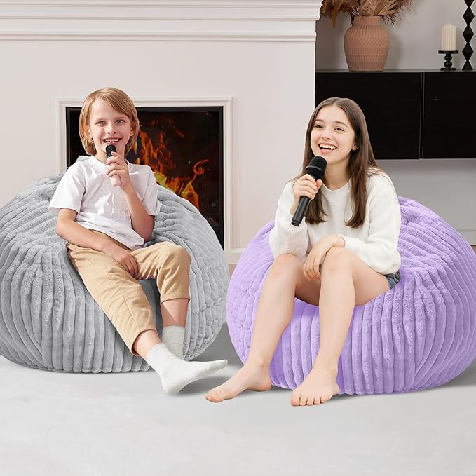 Homguava 2FT Bean Bag Chair, 2' Small Bean Bags with Memory Foam Filled, Beanbag Chairs with Machine Washable Cover Dutch Corded Plush Cover for Classroom,Living Room,Bedroom-Purple