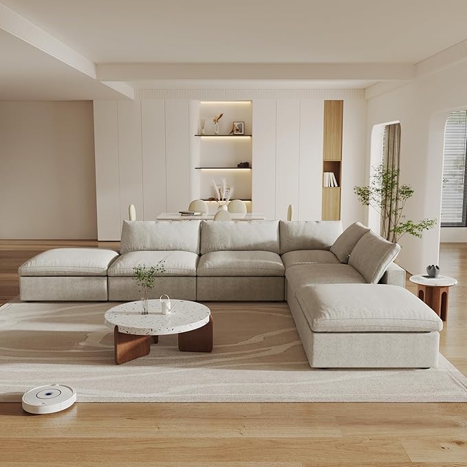 160" Cloud Couch Modular Sectional Sofa for Living Room,L Shaped Sofas with Storage Ottoman,Down Filled Convertible 6 Seater, Covers Washable&Replaceable (Khkai)