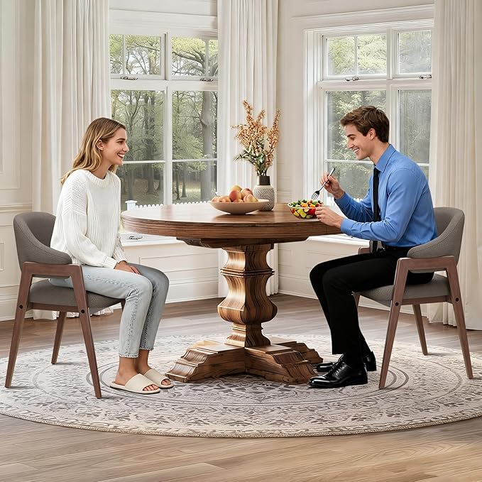 MALOL Wooden Dining Chairs Set of 2, Modern Fabric Upholstered Dining Room Chair, Kitchen Side Chairs, Farmhouse Dinner Chair with Curved Open Back for Kitchen, Camel