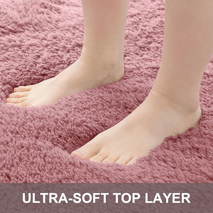 OLANLY 2x8 Machine Washable Runner Rugs for Hallway, Soft Fluffy Shaggy Bedside Rugs for Bedroom, Living Room, Indoor Floor Carpet for Kids Girls Boys, Nursery Rooms, Home Decor Aesthetic, Pale Pink