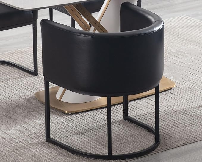 VESCASA Faux Leather Upholstered Dining Chair with Barrel Back, Modern Padded Restaurant Chair with Black Metal Frame for Kitchen, Dining Room, 1 Piece, Black
