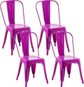 Metal Dining Chairs Set of 4,Stackable Tolix Chair Indoor/Outdoor for Kitchen,Cafe,Restaurant,Bistro & Patio Multiple Colors(Purple)