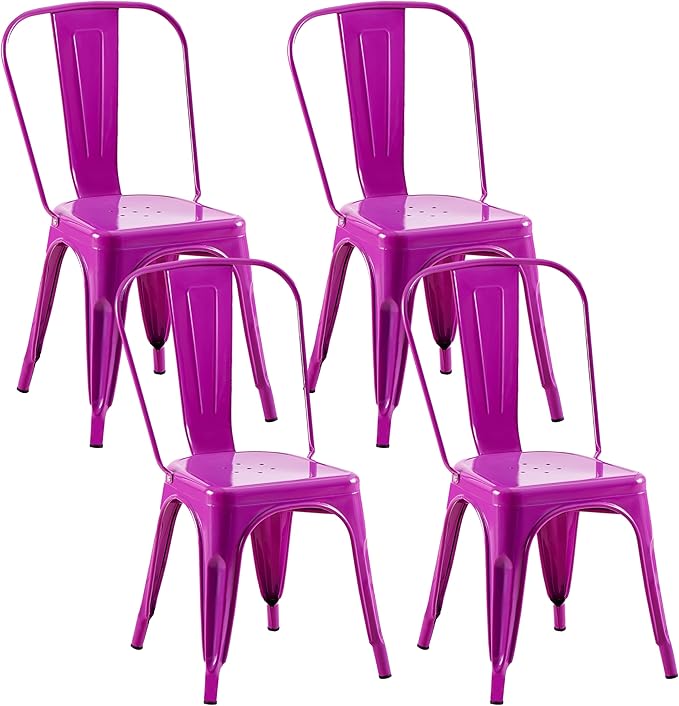 Metal Dining Chairs Set of 4,Stackable Tolix Chair Indoor/Outdoor for Kitchen,Cafe,Restaurant,Bistro & Patio Multiple Colors(Purple)
