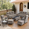 Belord Luxury 6" Thick Cushioned 8 Pieces Patio Furniture Set with Outdoor Couch, Wicker Outdoor Conversation Set with High Back Swivel Rocker Chairs for Deck Porch Yard and Poolside - Grey+Grey